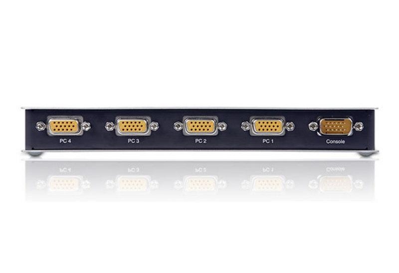 KVM переключатель ATEN VGA/SVGA+KBD+MOUSE, 1> 4 блока/порта PS/2, c KVM-шнурами PS/2 2х1.2+2х1.8 м., (DDC2B) CS74ECZ-AT CS74ECZ-AT