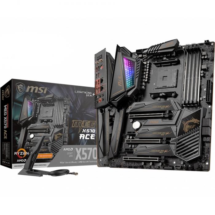 Материнская плата MSI , Socket AM4, AMD® X570, 4xDDR4-2666, 3xPCI-Ex16x, 2xPCI-Ex1x, 4xSATA3(RAID 0/1/10), 3xM.2, 8 Ch Audio, 2xGLan, WiFI 802.11, (2+4)xUSB2.0, (5+4)xUSB3.2, (1+1)xUSB3.2 Type-C™, 1xPS/2, ATX, RTL MEG X570 ACE MEG X570 ACE
