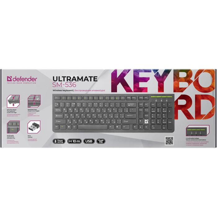 Клавиатура Defender беспроводная  UltraMate SM-536 RU,черный,мультимедиа 45536 45536
