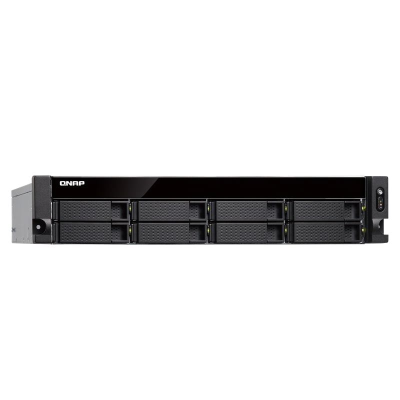Сетевой RAID-накопитель QNAP 8-Bay (8x 2.5"/3.5" SATA HDD/SSD), Intel Xeon E-2124 4-core 3.3 GHz (up to 4.3 GHz), 8GB DDR4 ECC RAM (2 x 4GB) up to 64 GB ( 4 x 16 GB),  4x GbE LAN, 2 x 10GbE SFP+, rackmount 2U, 1 PSU. W/o rail kit RAIL-B02 TS-883XU-E2 TS-883XU-E2124-8G