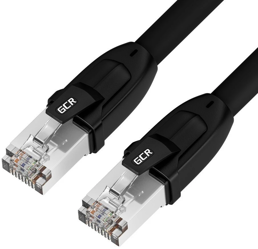 Патч-корд Greenconnect GCR PROF кат.8 ethernet 15.0m F/FTP, RJ45, CU, 26 AWG, литой, прямой, черный, экранированные коннекторы GCR-52352 GCR-52352