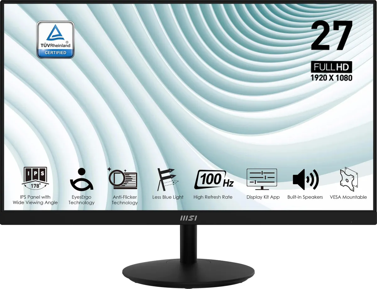 Монитор MSI PRO MP271A LCD 27'' 16:9 1920х1080(FHD) IPS, nonGLARE, 100 Hz, 300 cd/m2, H178°/V178°, 1000:1, 1ms, VGA, HDMI, DP, Tilt, 1Y, Black 9S6-3PA2CT-085 9S6-3PA2CT-085