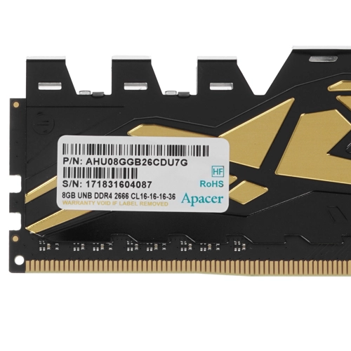 Модуль памяти Apacer 8GB DDR4 2666 DIMM Panther Golden Gaming Memory Non-ECC, CL16, 1.2V, AHU08GGB26CDU7G, 1024x8, Heat Shield, RTL  (902962) EK.08G2V.GEC EK.08G2V.GEC