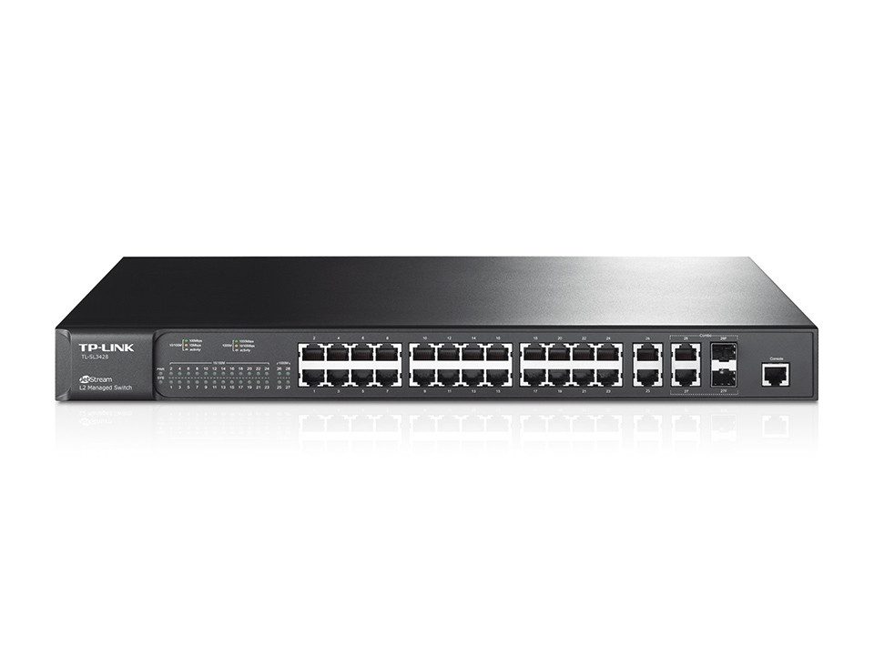 Коммутатор TP-Link L2 24*10/100 + 10/100/1000 RJ45 + 2 SFP с поддержкой модулей MiniGBIС, VLAN TL-SL3428 TL-SL3428