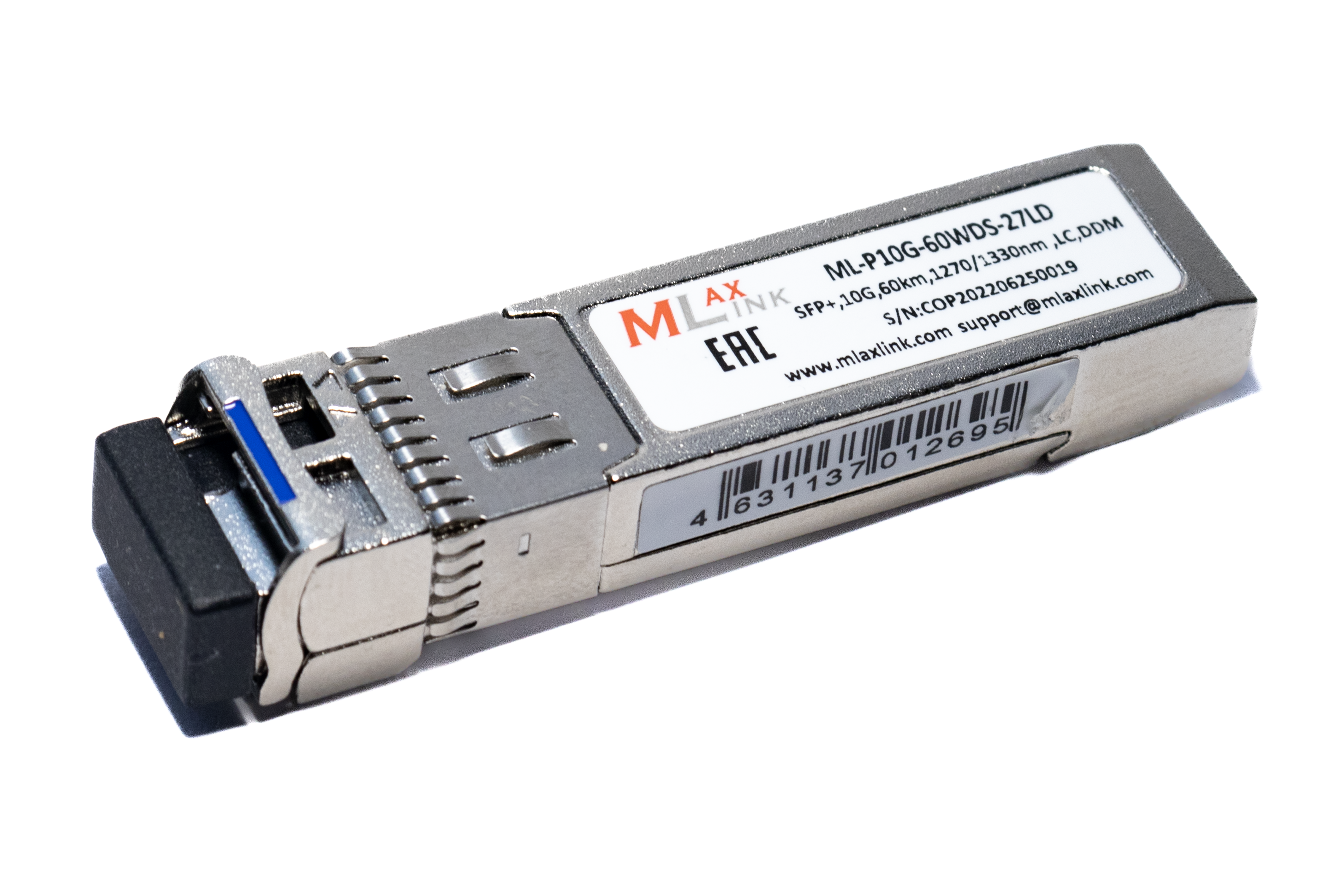 Модуль MlaxLink оптический одноволоконный SFP+ WDM, 10Гбит/с, 60км, 1270/1330нм, LC, DDM ML-P10G-60WDS-27LD ML-P10G-60WDS-27LD