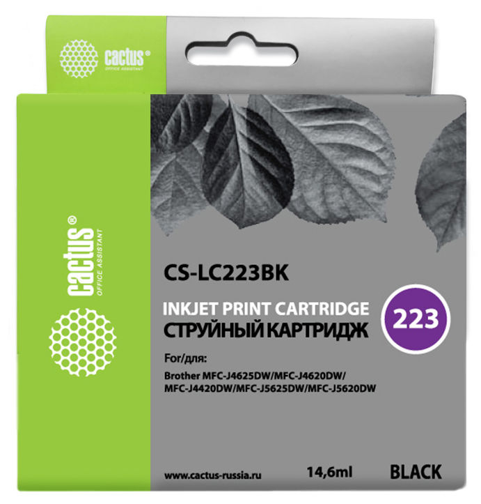 Картридж Cactus струйный CS-LC223BK черный для Brother DCP-J4120DW/MFC-J4420DW/J4620DW (550стр.) CS-LC223BK CS-LC223BK