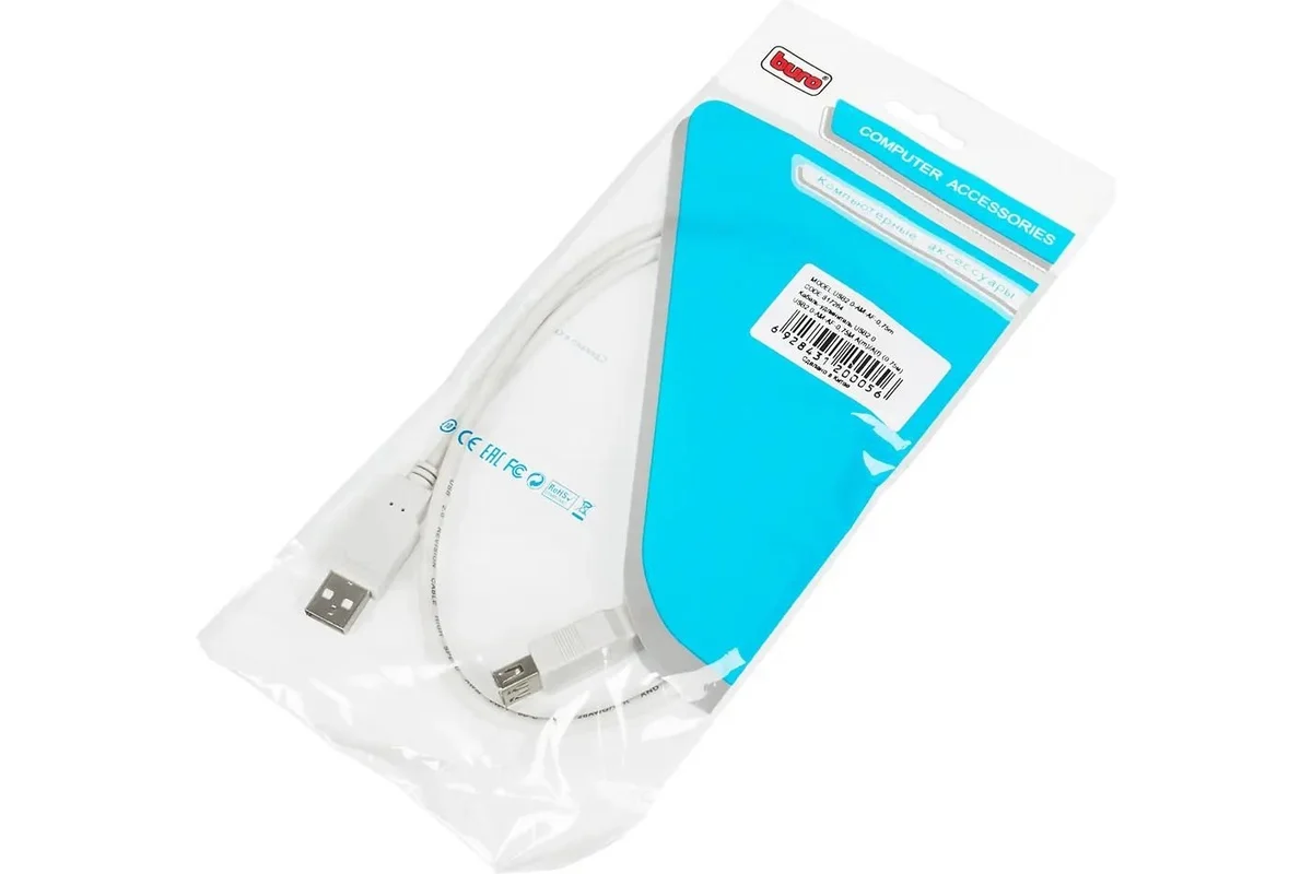 Кабель-удлинитель BURO USB2.0 USB A(m) - USB A(f), 0.75м, белый usb2.0-am-af-0,75m usb2.0-am-af-0,75m
