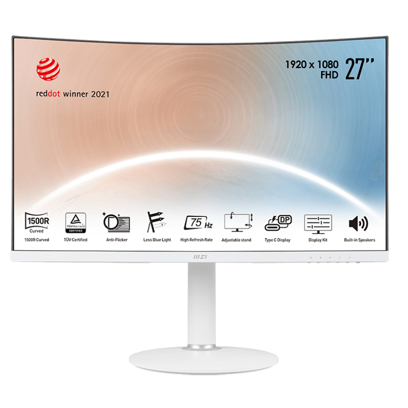 Монитор MSI Modern MD271CPW 27" 16:9 FHD(1920x1080)VA Curve 1500R,5ms(GTG),3000:1,100M:1,250nit,178/178,1xHDMI 1.4,USB-C,Tilt,Swivel,Height,VESA,75Hz,1y w-ty 9S6-3PA6HH-026 9S6-3PA6HH-026