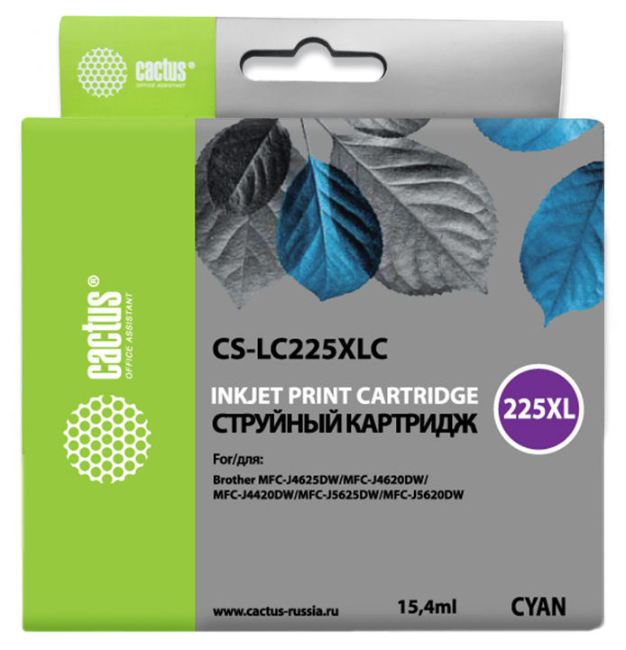 Картридж Cactus струйный CS-LC225XLC голубой для Brother DCP-J4120DW/MFC-J4420DW/J4620DW (1200стр.) CS-LC225XLC CS-LC225XLC