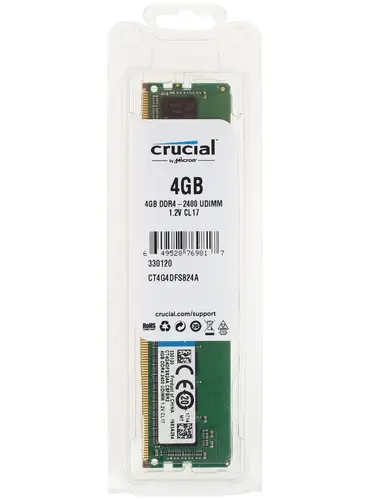 Модуль памяти Crucial DDR4 4GB 2400MHz UDIMM (PC4-19200) CL17 SRx8 1.2V CT4G4DFS824A CT4G4DFS824A