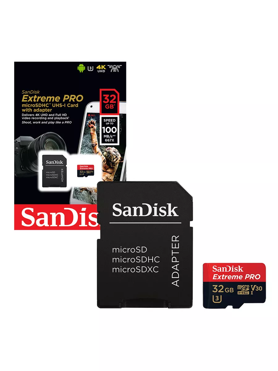 Карта памяти SanDisk SDSQXCG-032G-GN6MA 32GB,microSDHC,Class 10,UHS-I,A1,V30,U3,Extreme Pro SDSQXCG-032G-GN6MA SDSQXCG-032G-GN6MA