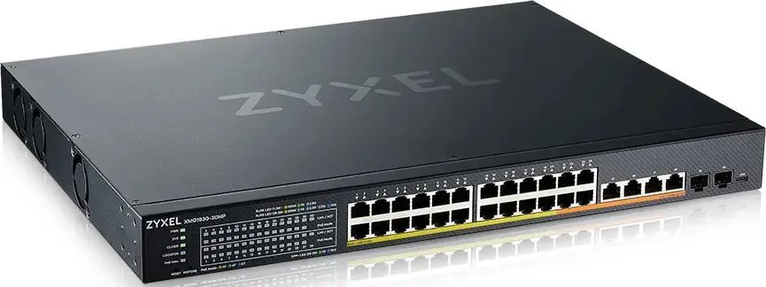 Коммутатор Zyxel  Smart L3 Lite  NebulaFlex XMG1930-30HP, rack 19", 24xRJ-45: 1/2.5G PoE+ (4 из них PoE++), 4xRJ-45: 1/2.5/5/10G PoE++, 2xSFP+, бюджет PoE 700 Вт XMG1930-30HP-ZZ0101F XMG1930-30HP-ZZ0101F