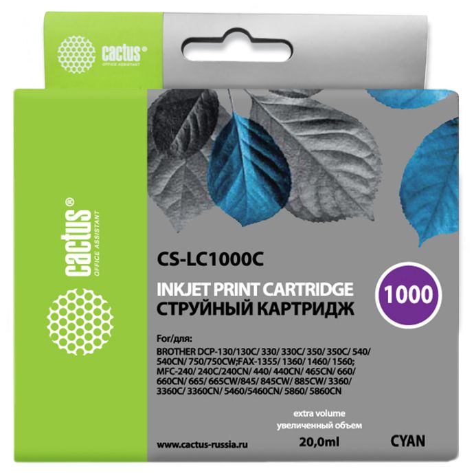 Картридж Cactus струйный CS-LC1000C голубой для Brother DCP 130C/330С/MFC-240C/5460CN (20мл) CS-LC1000C CS-LC1000C