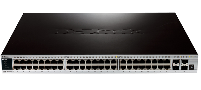Коммутатор D-Link L3 Managed Switch with 48 10/100/1000Base-T ports and 4 10GBase-X SFP+ ports DGS-3420-52T/B1A DGS-3420-52T/B1A
