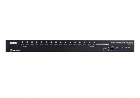 KVM-переключатель ATEN KVM+Audio+USB 3,1 Gen1, 1>16 блоков/портов/port USB, компл,шнур,:HDMI;USB;AUDIO 2х1,8м,, (макс,разр,4096x2160/3840x2160 60Hz 4:2:0;консоль упр,- USB;+ 2 порт, HUB USB 3,1 Gen1) CS18216-AT-G CS18216-AT-G