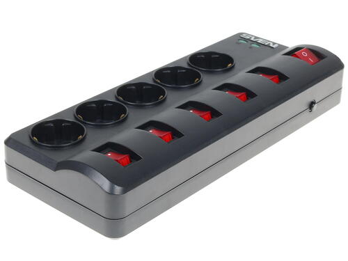 Сетевой фильтр Sven Fort 1,8 м черный (5 евро розеток), шторки безопасности 56 56