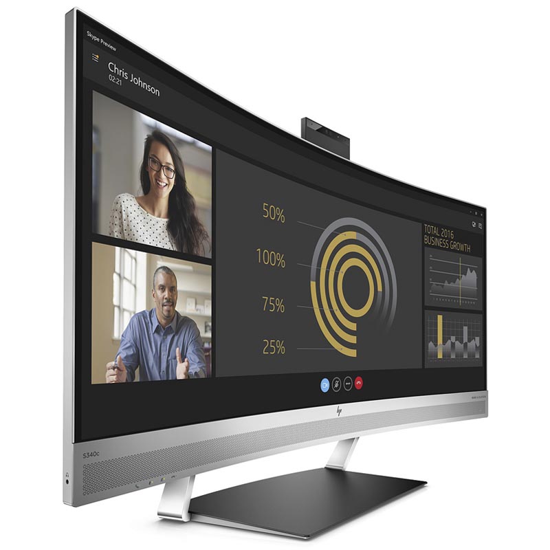 Монитор HP 34" EliteDisplay S340c Silver (VA, 3440x1440, HDMI+DP, 6 ms, 178°/178°, 300 cd/m, 3000:1, MM, Camera, Curved) V4G46AA V4G46AA