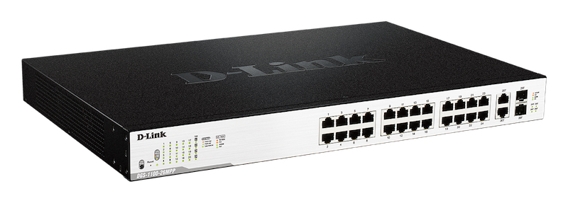 Коммутатор D-Link L2 Smart Switch with 24 10/100/1000Base-T ports and 2 1000Base-T/SFP combo-ports (20 PoE ports 802.3af/802.3at (30 W),4 PoE ports 802.3af/802.3at/UPoE 802.3bt draft (90 W), PoE Budget 518 W) DGS-1100-26MPP/C1A DGS-1100-26MPP/C1A