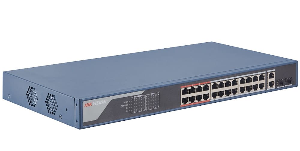 PoE коммутатор Hikvision DS-3E1326P-EI L2, Смарт-управляемый, 24 10/100M RJ45 PoE-порт, 2 1000M компо-порт, 802.3af/at, бюджет PoE  370Вт, поддержка режима передачи до 300м DS-3E1326P-EI DS-3E1326P-EI