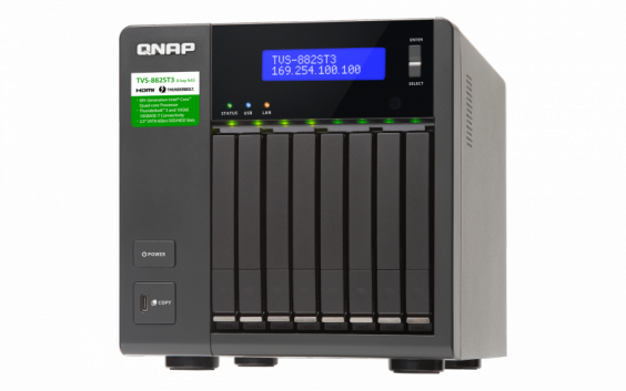 Сетевой RAID-накопитель QNAP 8x2,5", HDMI, 2x10 GbE, 2xThunderbolt 3, порт USB 3.1. Intel Core i7-6700HQ 2,6 ГГц (3,5 ГГц), 16 ГБ TVS-882ST3-i7-16G TVS-882ST3-i7-16G