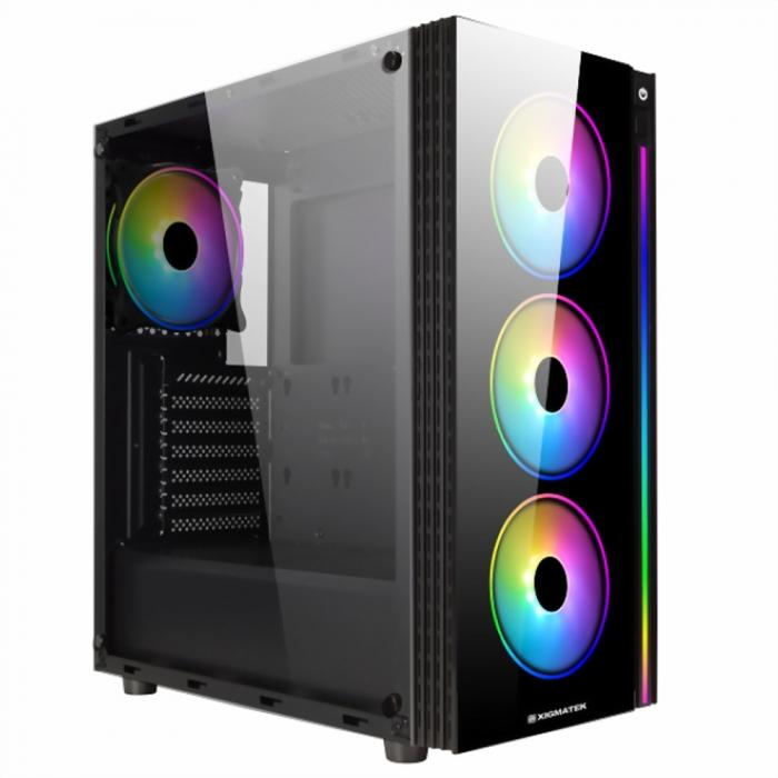 Корпус Xigmatek Poseidon ATX, USB3.0x2, USB2.0x2, Front & LeftTempered Glass, Front Rainbow LED Stripe, CY120Fansx4 (Fx3 & Rx1) EN42272 EN42272