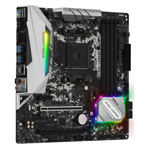 Материнская плата ASRock B450M STEEL LEGEND AM4, AMD B450, 4xDDR4-3533 МГц, 2xPCI-Ex16, аудио 7.1, Micro-ATX B450M STEEL LEGEND B450M STEEL LEGEND