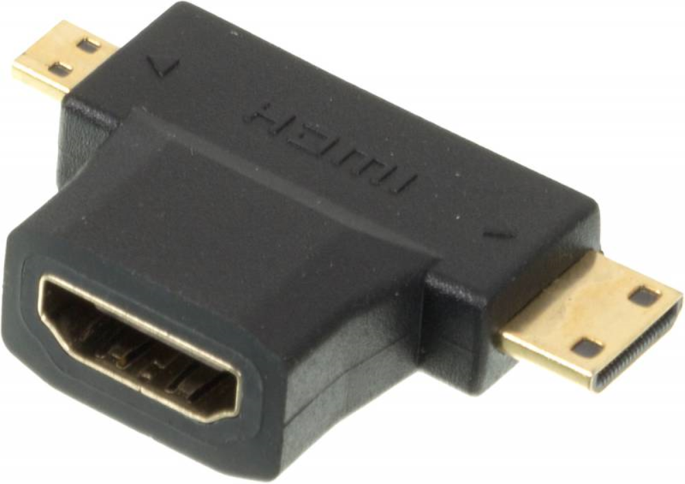 Переходник noname аудио-видео HDMI (f)/Micro HDMI (m)/Mini HDMI (m) черный + MINI HDMI (MALE) + MINI HDMI (MALE)