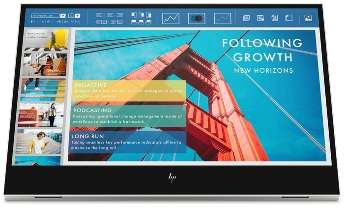 Монитор HP 14" E14 G4 Portable Monitor 1920x1080, 16:9, IPS, 400 cd/m2, 800:1, 5ms, 178°/178°, USB-C, Black&Silver (repl. 3HX46AA) 1B065AA 1B065AA