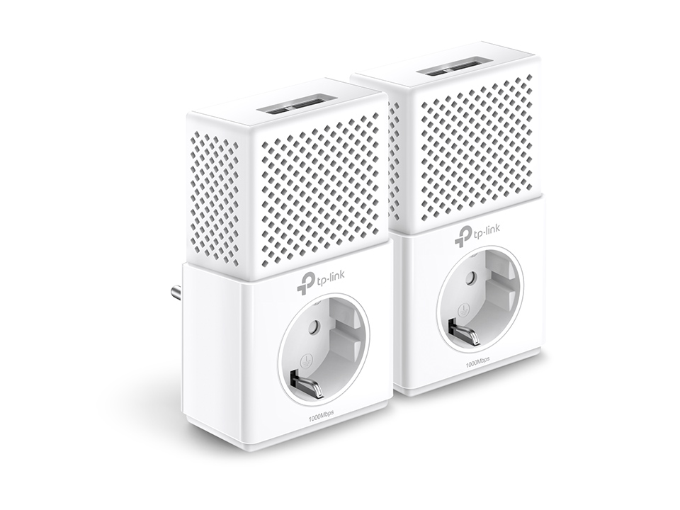 Адаптер TP-Link AV1000, встр электророзетка, 1000 Мбит/с Powerline, 2Gb Ethernet, HomePlug AV2, 2 устр в комплекте TL-PA7020PKIT TL-PA7020PKIT