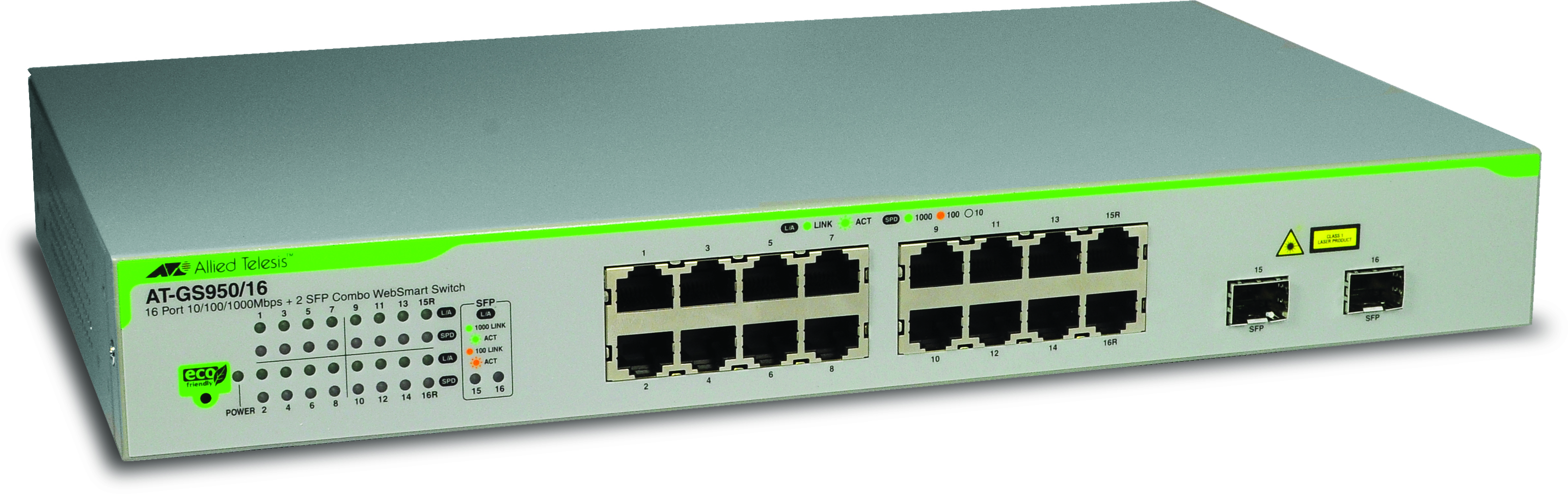 Коммутатор Allied Telesis, управляемый 19U 16x10/100/1000BASE-T 2x10/100/1000BASE-T/Mini GBIC (SFP), AT-GS950/16-50 AT-GS950/16-50