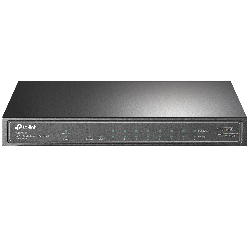 Коммутатор TP-Link TL-SG1210P Unmanaged PoE+ Switch 10-Port Gigabit PoE+ Switch, 8 Gigabit PoE+ Ports, 1 Gigabit RJ45 Ports and 1 Gigabit SFP Slots, 802.3at/af, 63W PoE Power, Desktop Steel Case TL-SG1210P TL-SG1210P