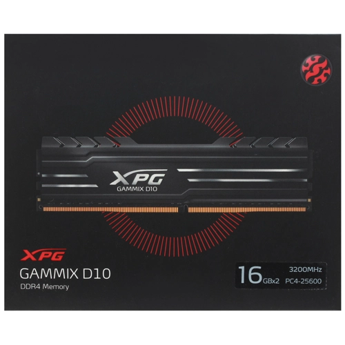 Модуль памяти ADATA 32GB DDR4 3200 DIMM XPG GAMMIX D10 Black Gaming Memory Non-ECC, CL16, 1.35V, 2048x8, Kit (2x16GB), RTL (776477) AX4U3200716G16A-DB10 AX4U3200716G16A-DB10