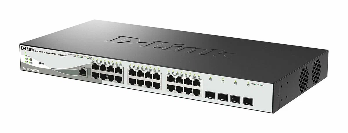 Коммутатор D-Link 24x10/100/1000Base-T. 4x1000Base-X SFP, 24 порта PoE 802.3af/at, PoE-бюджет 370 Вт  DGS-1210-28MP/ME/B2A DGS-1210-28MP/ME/B2A