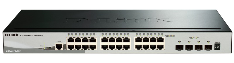 Коммутатор D-Link L2+ Smart Switch with 24 10/100/1000Base-T ports and 4 10GBase-X SFP+ ports DGS-1510-28X/A1A DGS-1510-28X/A1A