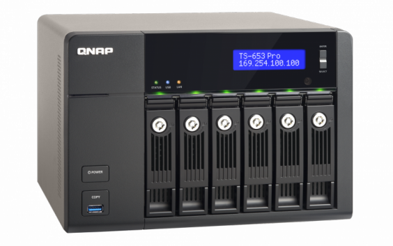 Сетевой RAID-накопитель QNAP 6 отсеков для HDD, HDMI-порт. Четырехъядерный Intel Celeron J1900 2,0 ГГц, 2ГБ. TS-653 Pro TS-653 Pro