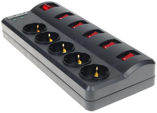 Сетевой фильтр Sven Fort 1,8 м черный (5 евро розеток), шторки безопасности 56 56
