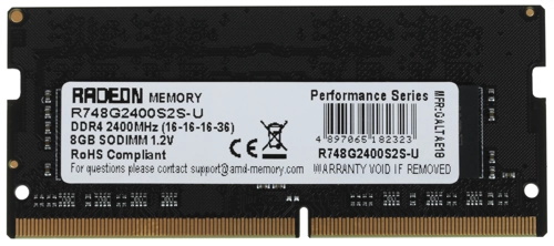 Модуль памяти AMD 8GB Radeon™ DDR4 2400 SO DIMM R7 Performance Series Black Non-ECC, CL16, 1.2V, RTL (182323) R748G2400S2S-U R748G2400S2S-U