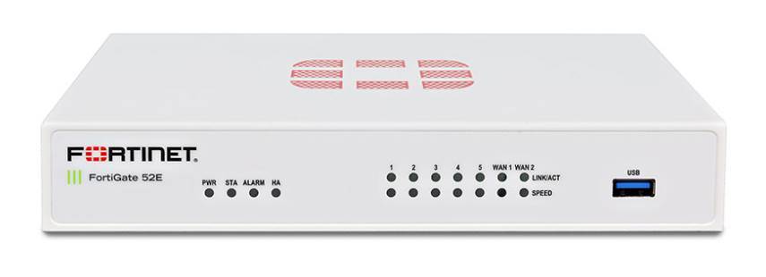 Межсетевой экран Fortinet FortiGate-52E 7 x GE RJ45 ports (Including 2 x WAN port, 5 x Switch ports) with 2x 32GB SSD onboard storage. Max managed FortiAPs (Total / Tunnel) 10 / 5 FG-52E FG-52E