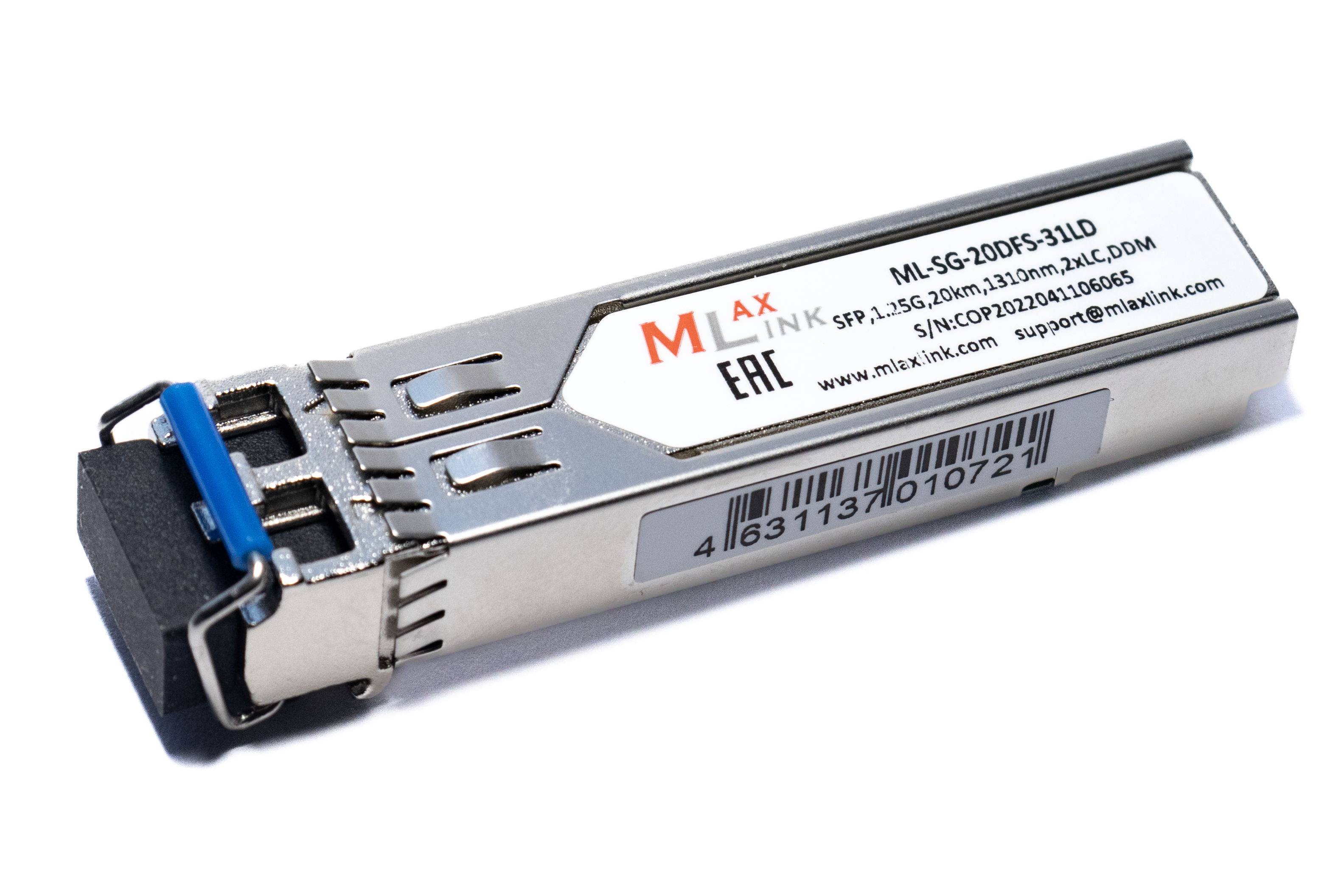 Модуль MlaxLink оптический двухволоконный SFP, 1.25Гб/с, 20км, 1310нм, 2xLC, DDM ML-SG-20DFS-31LD ML-SG-20DFS-31LD