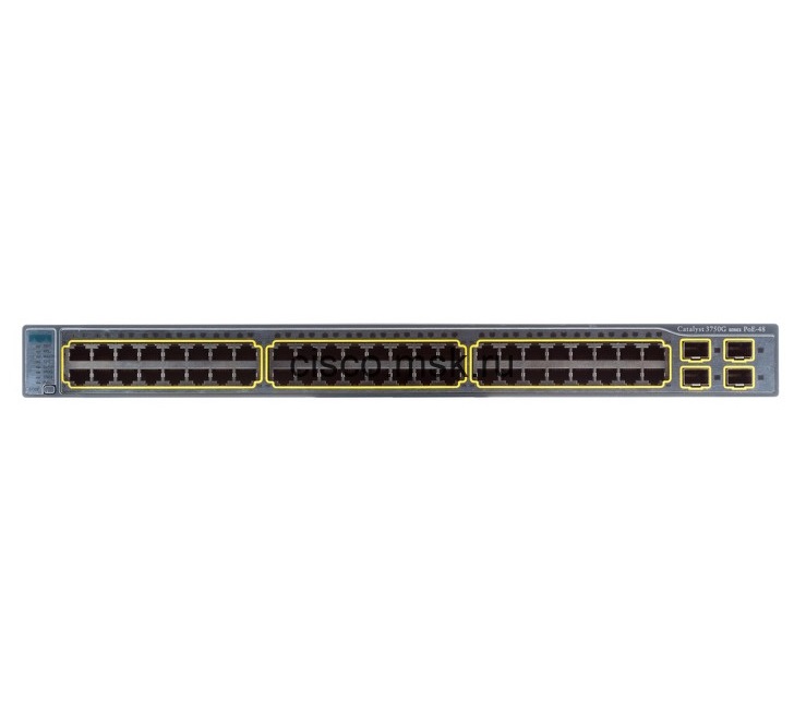Коммутатор Cisco Catalyst 3750 48 портов 10/100/1000Base-T, 4 порта 1000Base-X(SFP), PoE 802.3af и Cisco Inline Power (prestandard PoE) WS-C3750G-48PS-S/БУ WS-C3750G-48PS-S/БУ