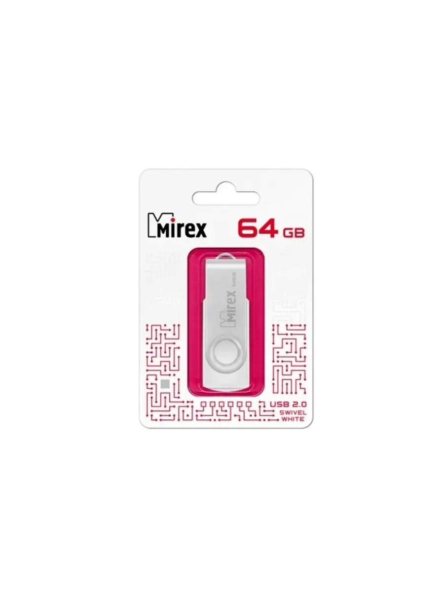 Флеш накопитель Mirex 13600-FMUSWT64 64GB,Swivel,USB 2.0,белый 13600-FMUSWT64 13600-FMUSWT64