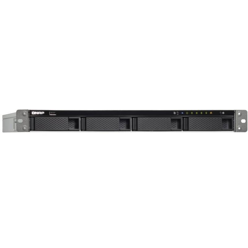 Сетевой RAID-накопитель QNAP 4-tray w/o HDD, 4-сore AMD 2.0 GHz, 4GB DDR3L (4GBx1) up to 16GB (2x8GB), 1x10G RJ45, 4xGbE, 5xUSB, 1U Rackmount, 1x250W PSU, W/o rail kit RAIL-B02 TS-463XU-4G TS-463XU-4G