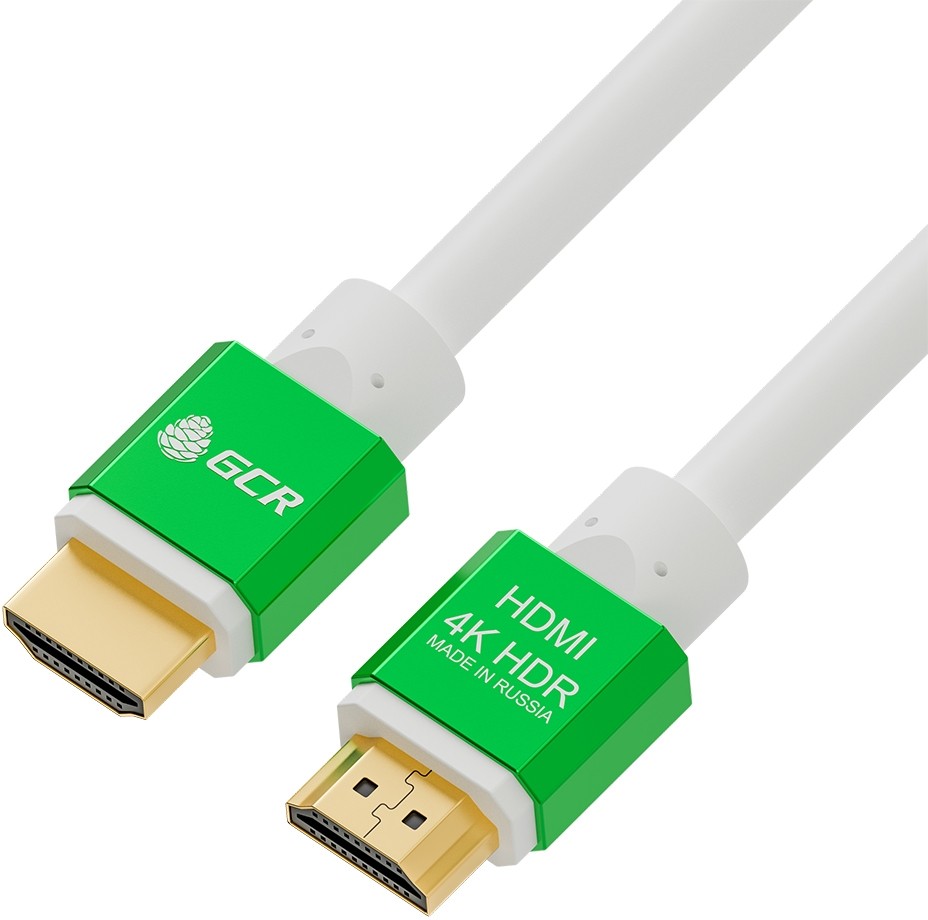 Кабель Greenconnect 0.5m HDMI версия 2.0, HDR 4:2:2, Ultra HD, 4K 60 fps 60Hz/5K*30Hz, 3D, AUDIO, 18.0 Гбит/с, 28/28 AWG, OD7.3mm, тройной экран, белый, AL корпус зеленый, GCR-51296 GCR-51296