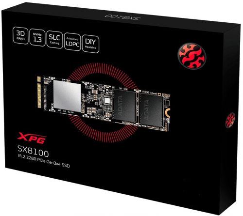 Твердотельный накопитель A-data M.2 2280 2TB XPG SX8100 Client SSD PCIe Gen3x4 with NVMe, 3500/1900, IOPS 290/240K, MTBF 2M, 3D TLC, ASX8100NP-2TT-C ASX8100NP-2TT-C