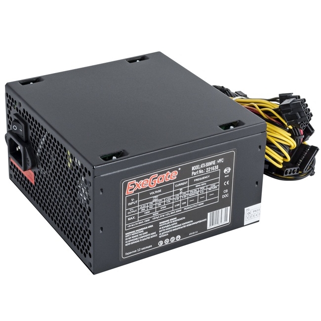 Блок питания Exegate (+PFC), black, 12cm fan, 24+4pin, 6pin PCI-E, 3*SATA EX221638RUS EX221638RUS