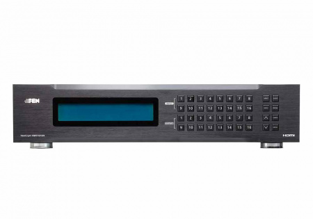 KVM-переключатель ATEN HDMI,16>16 мониторов/port, без шнуров, (передача сигнала до 15 м,;480p/720p/1080i/1080p-1920x1080/VGA/SVGA/SXGA/UXGA-1600x1200/WUXGA-1920x1200;интегрированный конвертер видеоразрешений/scaler) VM51616H-AT-G VM51616H-AT-G
