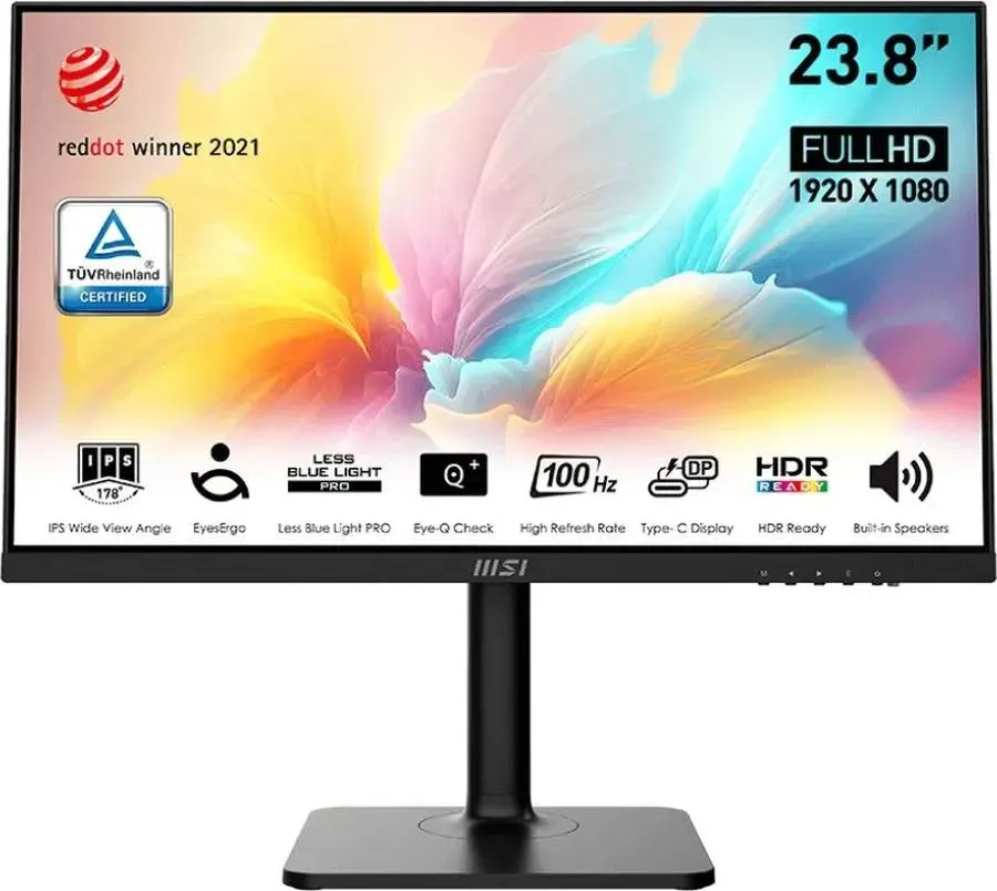 Монитор MSI  PRO MP2412P 23.8" 16:9 FHD(1920x1080) IPS Flat,1ms(MPRT),1000:1,100M:1,300nit,178/178,HDMI 1.4,USB-C,Speaker,Tilt,Swivel,Height,Pivot,VESA,100Hz,Black,1y war-ty  9S6-3PA59H-095 9S6-3PA59H-095