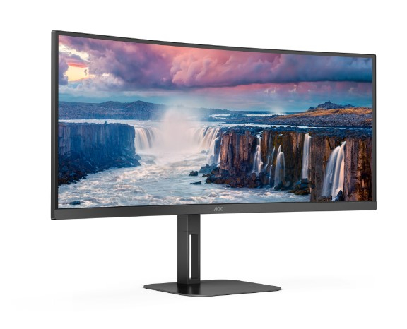 Монитор AOC 34" CU34V5CW Curved 3440x1440 100Гц VA LED 21:9 4(1)ms HDMI DP USB-C/4xUSB3.2 20M:1 3000:1 178/178 300cd Tilt HAS Swivel Speakers 2*5W Black  CU34V5C/BK CU34V5C/BK