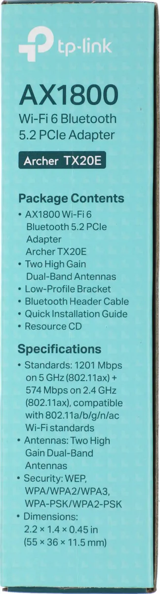 Сетевой адаптер TP-Link Archer TX20E AX1800 Dual Band Wi-Fi 6 Bluetooth PCI Express Adapter Archer TX20E Archer TX20E