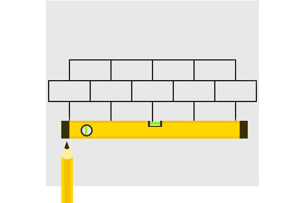 Нанесение разметки с помощью карандаша и строительного уровня.Фото